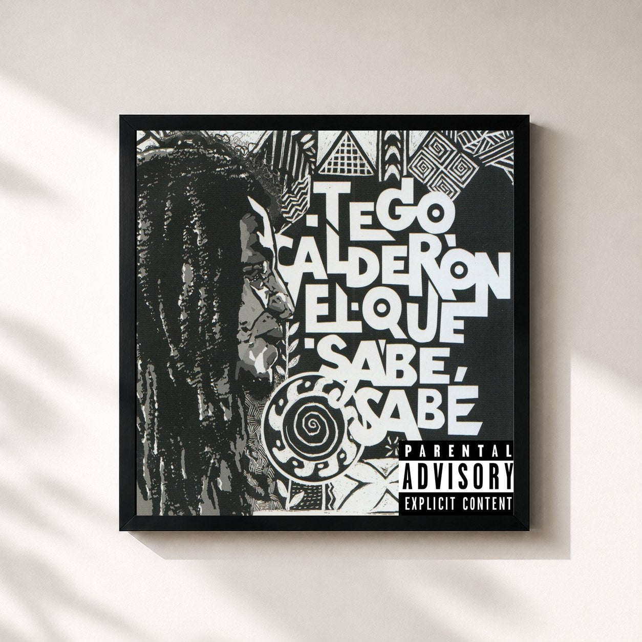 #noir Tableau carré de l'album El Que Sabe, Sabe de Tego Calderón, cadre noir 32x32 cm