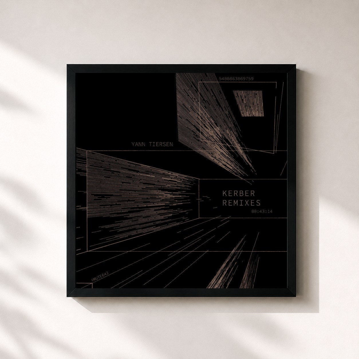 #noir Tableau carré de l'album Kerber (Remixes) de Yann Tiersen, cadre noir 32x32 cm