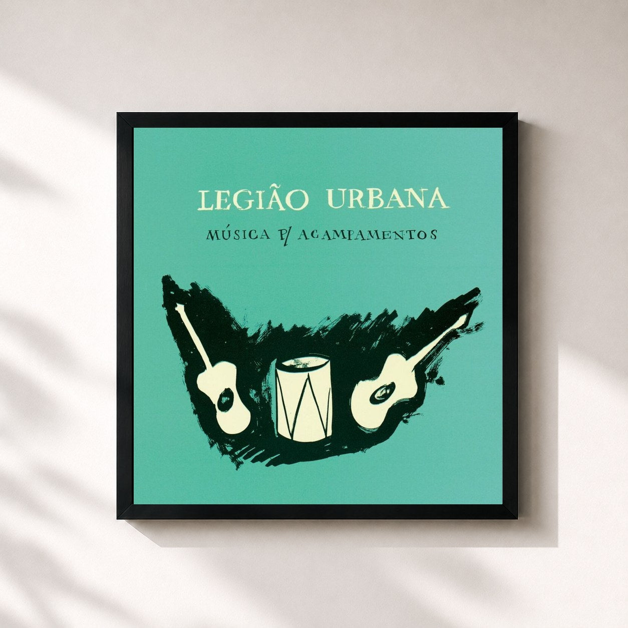 #noir Tableau carré de l'album Música P/Acampamentos de Legião Urbana, cadre noir 32x32 cm