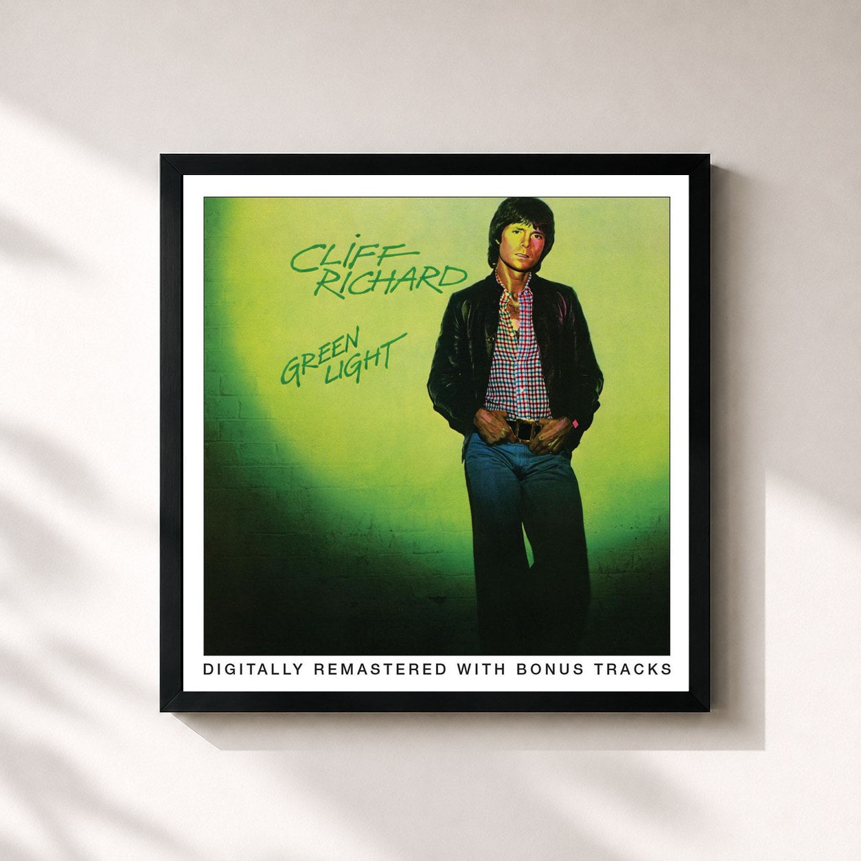 #noir Tableau carré de l'album Green Light de Cliff Richard, cadre noir 32x32 cm