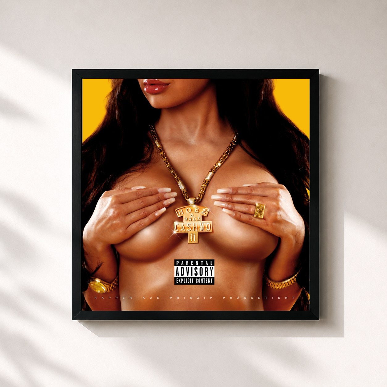 #noir Tableau carré de l'album Hoez & Broz II de Cashmo, cadre noir 32x32 cm