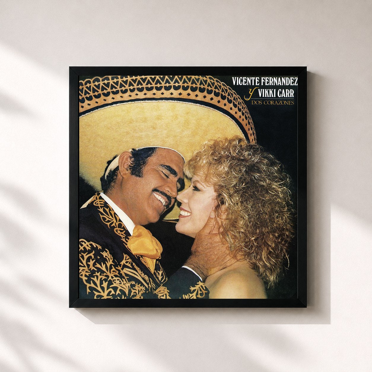 #noir Tableau carré de l'album Dos Corazones de Vicente Fernández, cadre noir 32x32 cm