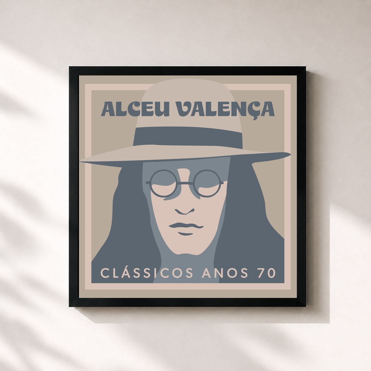 #noir Tableau carré de l'album Clássicos Anos 70 de Alceu Valença, cadre noir 32x32 cm