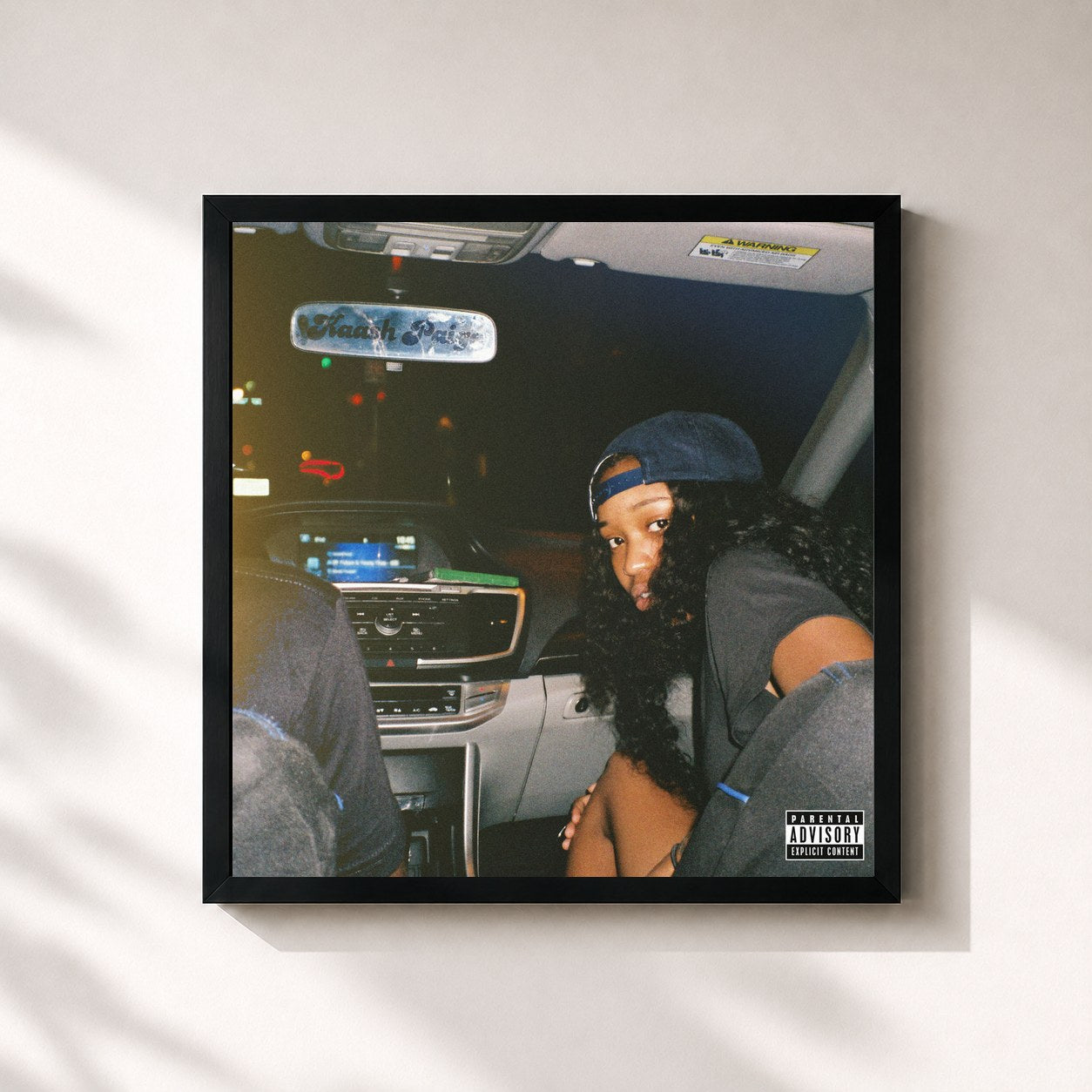 #noir Tableau carré de l'album Parked Car Convos de Kaash Paige, cadre noir 32x32 cm