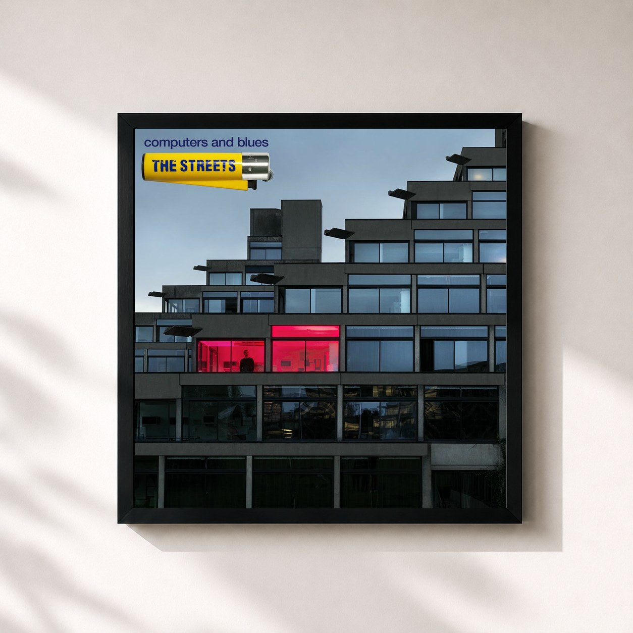 #noir Tableau carré de l'album Computers and Blues de The Streets, cadre noir 32x32 cm
