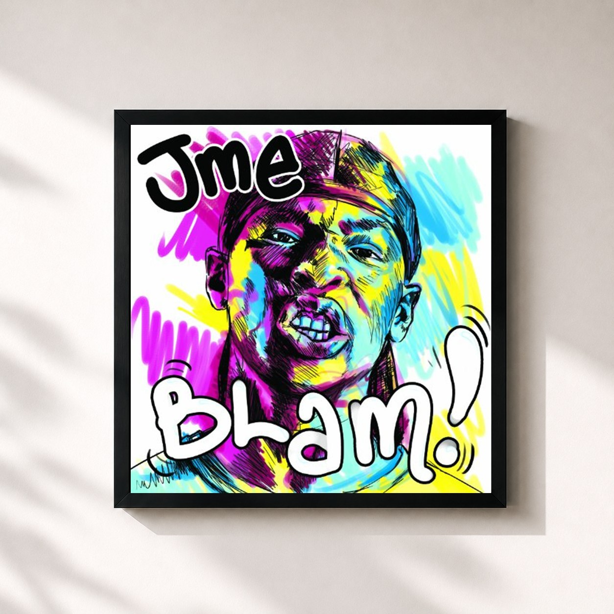 #noir Tableau carré de l'album Blam! de JME, cadre noir 32x32 cm