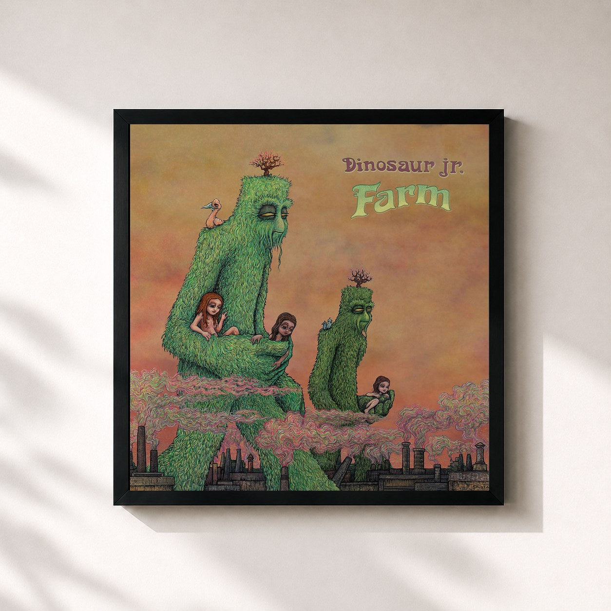 #noir Tableau carré de l'album Farm de Dinosaur Jr., cadre noir 32x32 cm