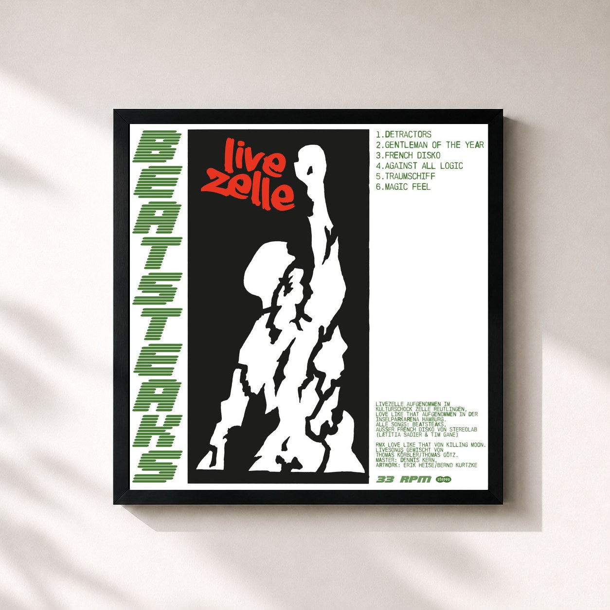 #noir Tableau carré de l'album LIVEZELLE / Love Like That-EP de Beatsteaks, cadre noir 32x32 cm