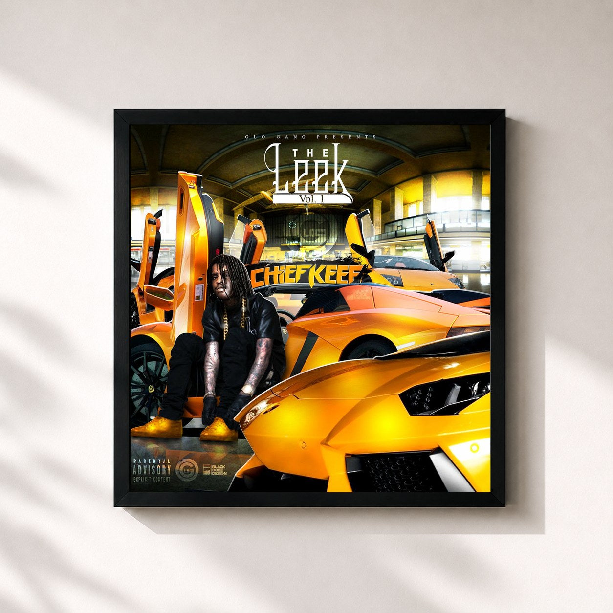 #noir Tableau carré de l'album The Leek (Vol. 1) de Chief Keef, cadre noir 32x32 cm