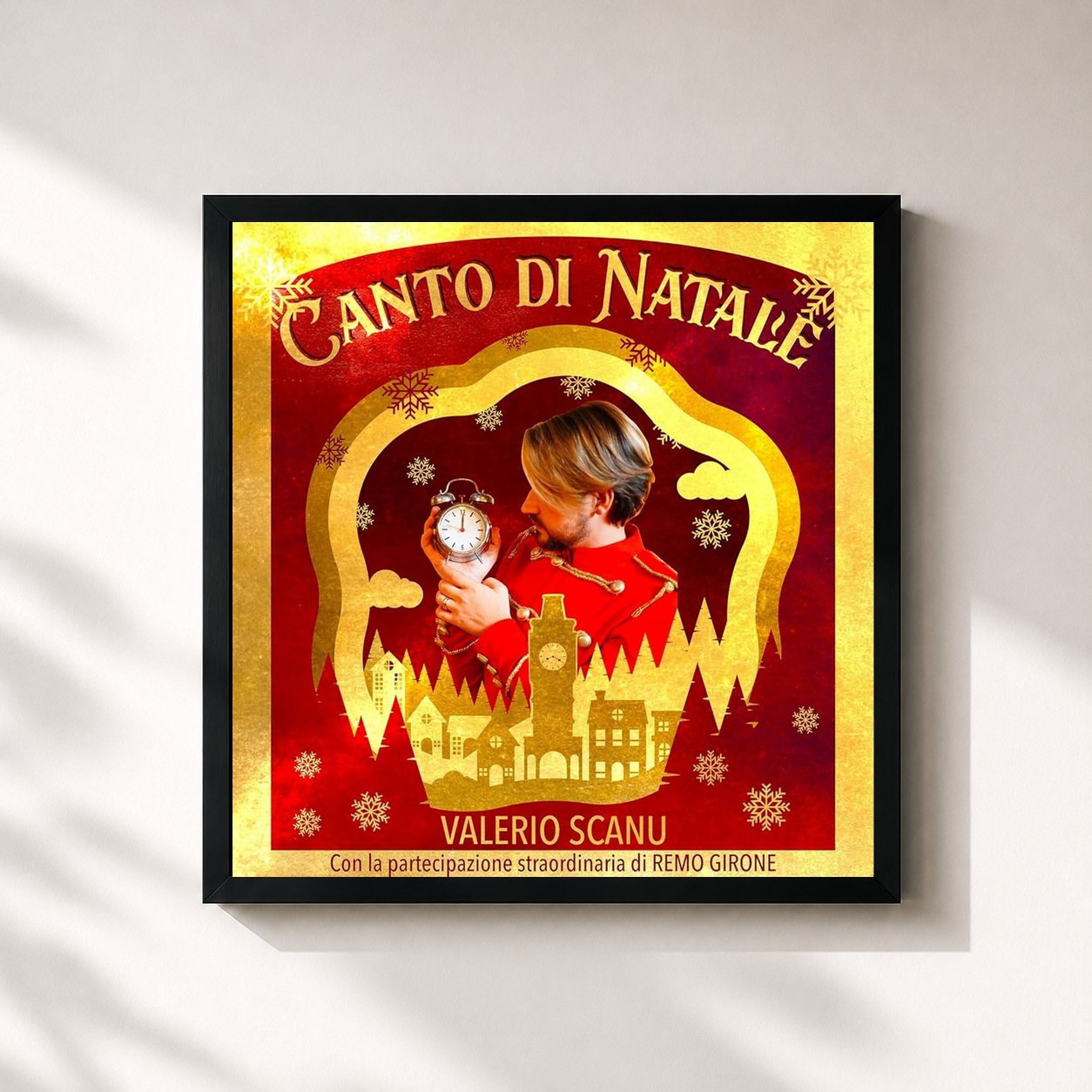 #noir Tableau carré de l'album Canto di Natale de Valerio Scanu, cadre noir 32x32 cm