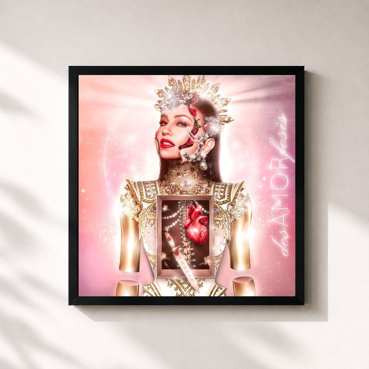 #noir Tableau carré de l'album desAMORfosis de Thalia, cadre noir 32x32 cm