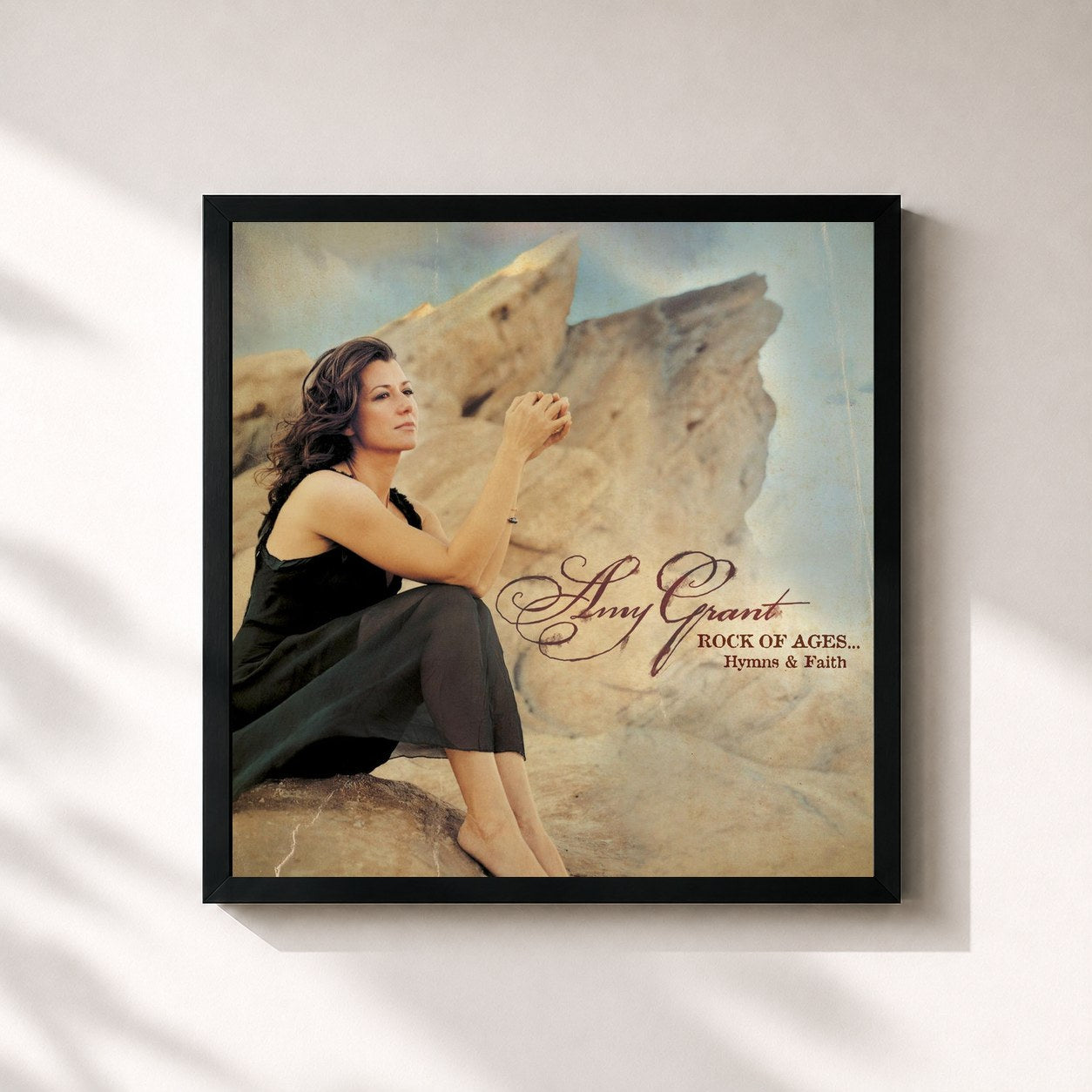 #noir Tableau carré de l'album Rock Of Ages...Hymns & Faith de Amy Grant, cadre noir 32x32 cm