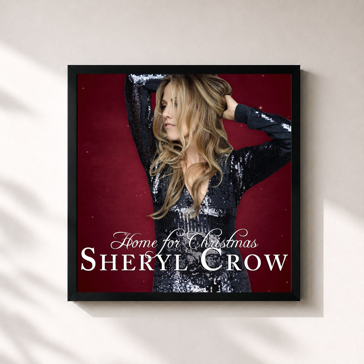 #noir Tableau carré de l'album Home For Christmas de Sheryl Crow, cadre noir 32x32 cm