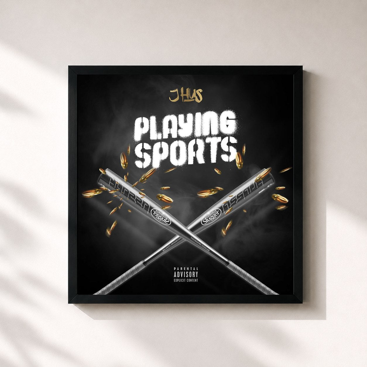 #noir Tableau carré de l'album Playing Sports - EP de J Hus, cadre noir 32x32 cm