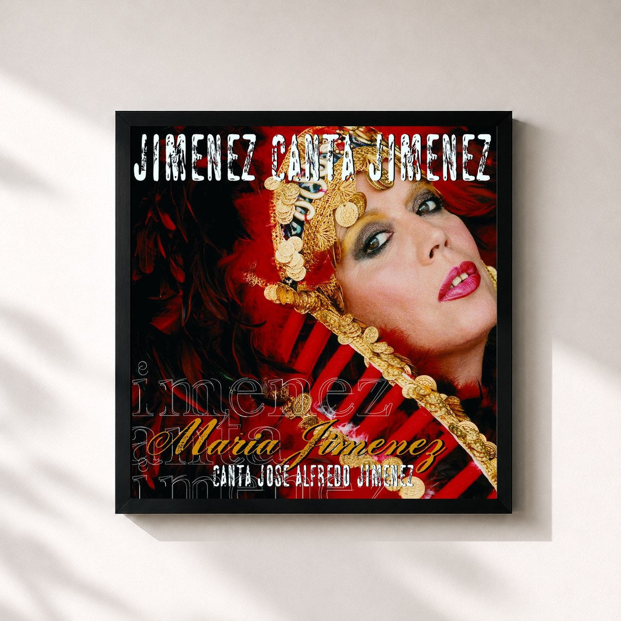 #noir Tableau carré de l'album Canta Jose Alfredo Jimenez de Maria Jimenez, cadre noir 32x32 cm