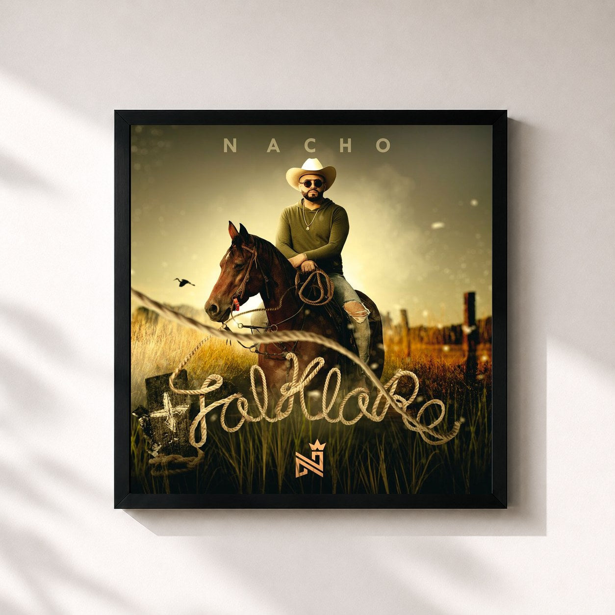 #noir Tableau carré de l'album Folklore de Nacho, cadre noir 32x32 cm
