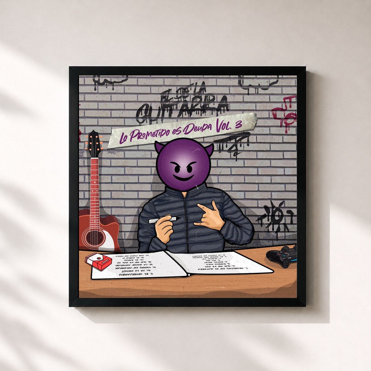 #noir Tableau carré de l'album Lo Prometido Es Deuda (Vol.3) de El de La Guitarra, cadre noir 32x32 cm