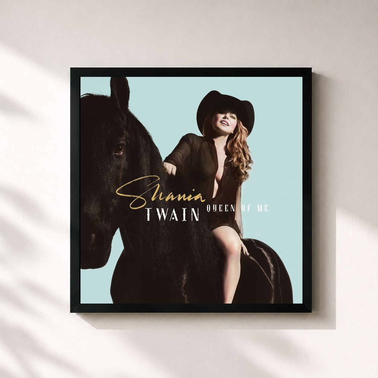#noir Tableau carré de l'album Queen Of Me de Shania Twain, cadre noir 32x32 cm