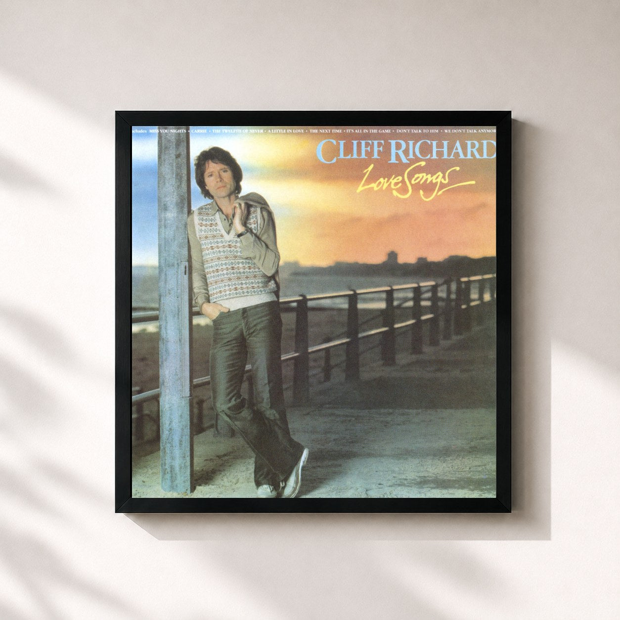 #noir Tableau carré de l'album Love Songs de Cliff Richard, cadre noir 32x32 cm