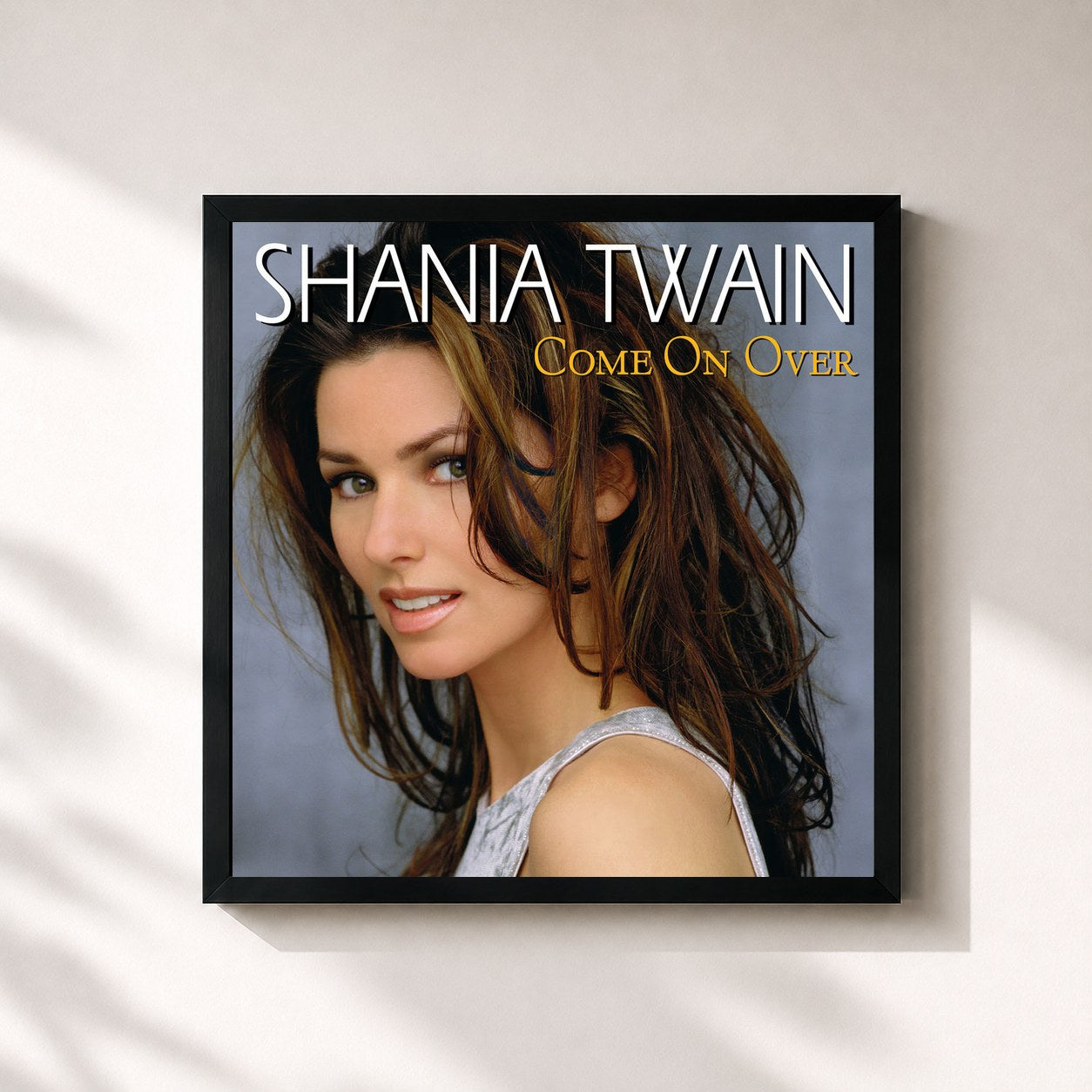 #noir Tableau carré de l'album Come On Over (International Version) de Shania Twain, cadre noir 32x32 cm