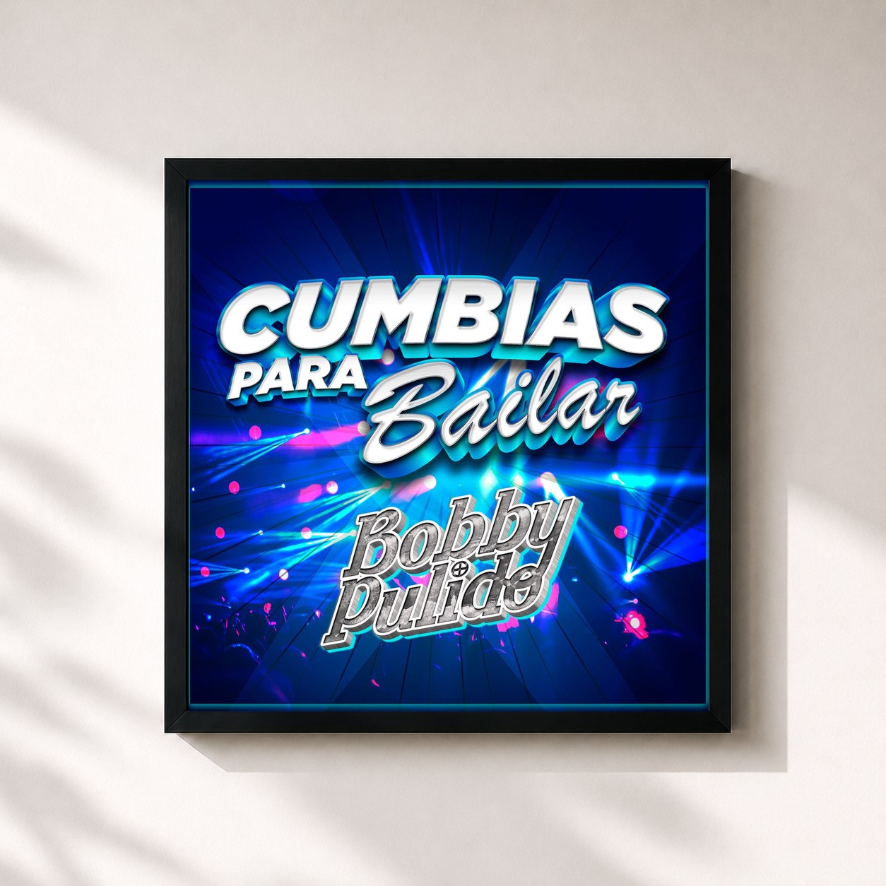 #noir Tableau carré de l'album Cumbias Para Bailar de Bobby Pulido, cadre noir 32x32 cm