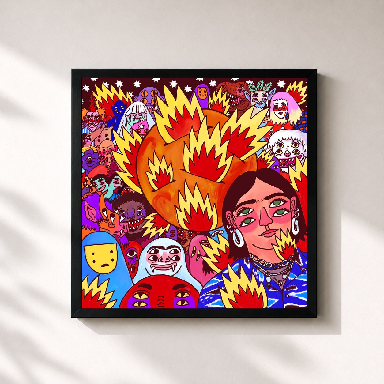 #noir Tableau carré de l'album FIRE ON MARZZ de BENEE, cadre noir 32x32 cm