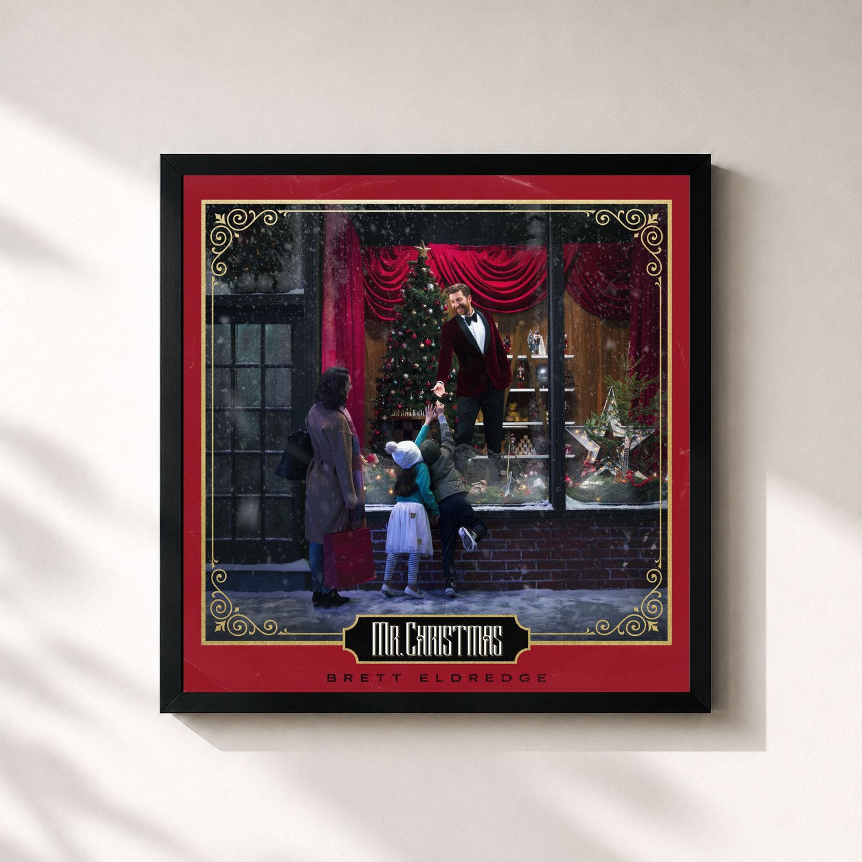#noir Tableau carré de l'album Mr. Christmas de Brett Eldredge, cadre noir 32x32 cm