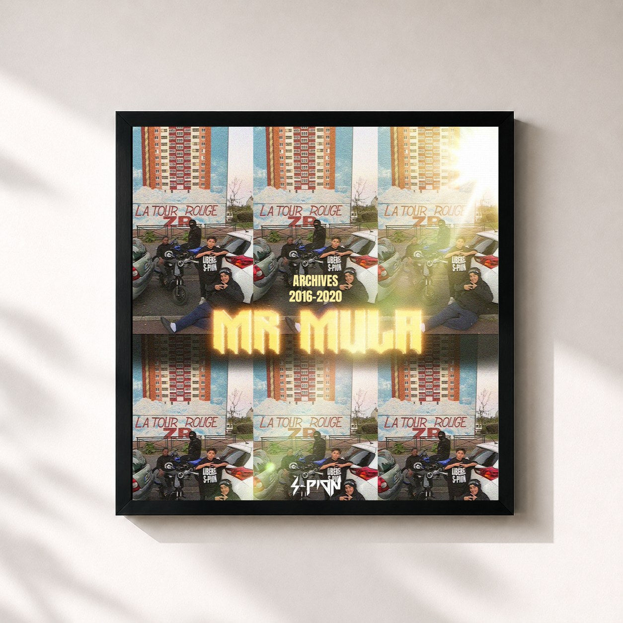 #noir Tableau carré de l'album Mr.Mula (Archives 2016-2020) de S-Pion, cadre noir 32x32 cm