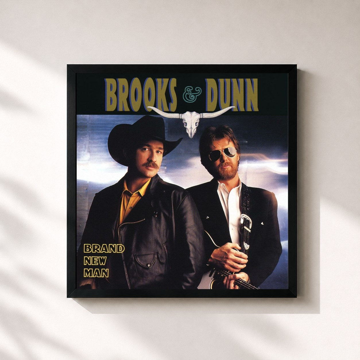 #noir Tableau carré de l'album Brand New Man de Brooks & Dunn, cadre noir 32x32 cm
