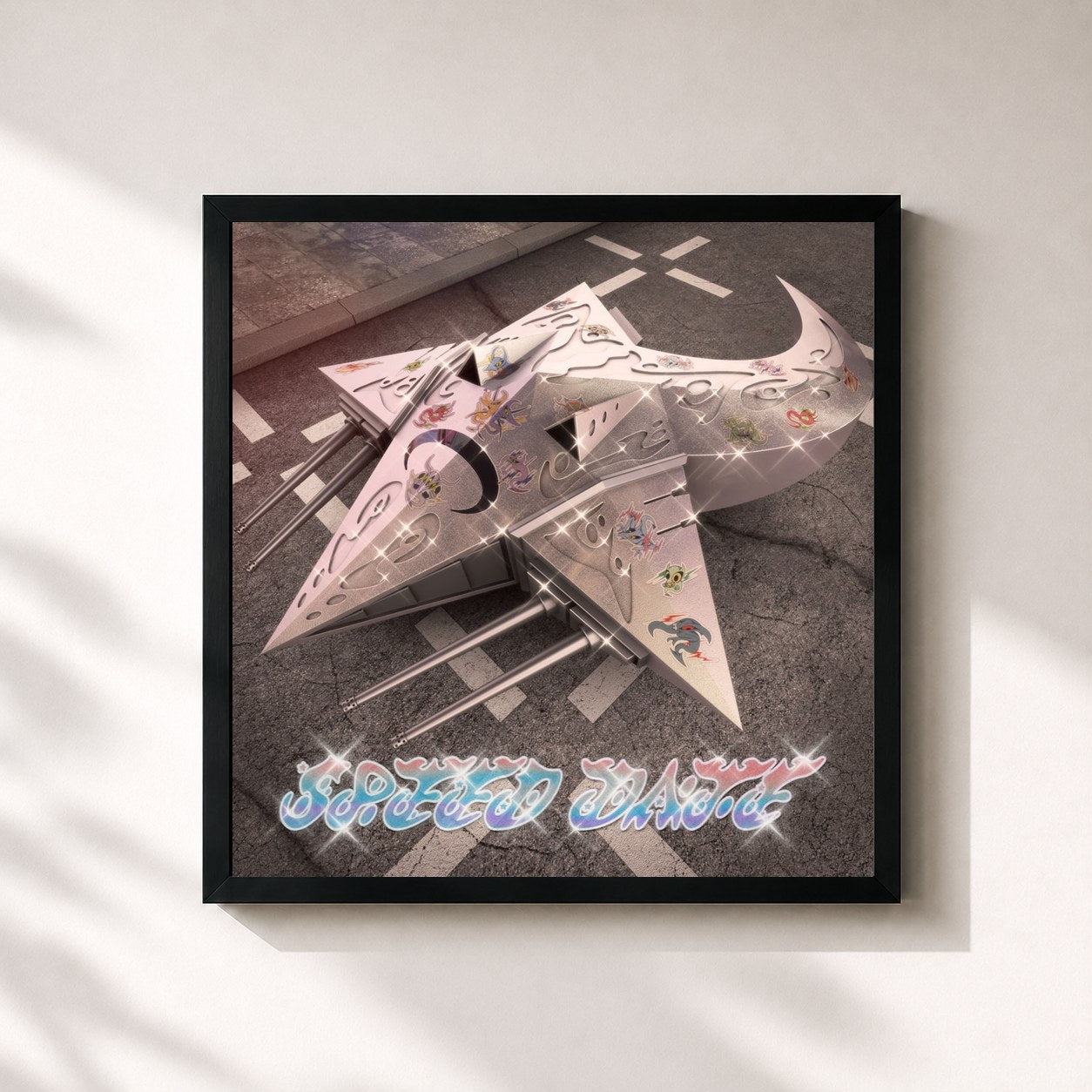 #noir Tableau carré de l'album SPEED DATE de Haiyti, cadre noir 32x32 cm