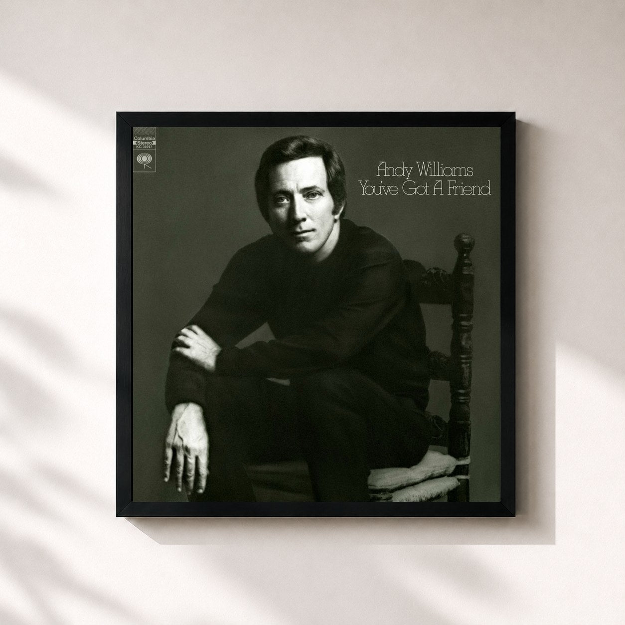 #noir Tableau carré de l'album You've Got a Friend de Andy Williams, cadre noir 32x32 cm