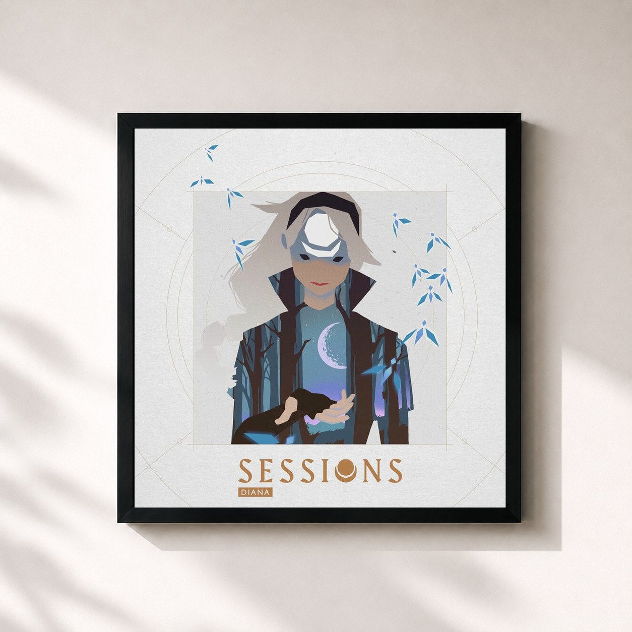 #noir Tableau carré de l'album Sessions: Diana de League of Legends, cadre noir 32x32 cm