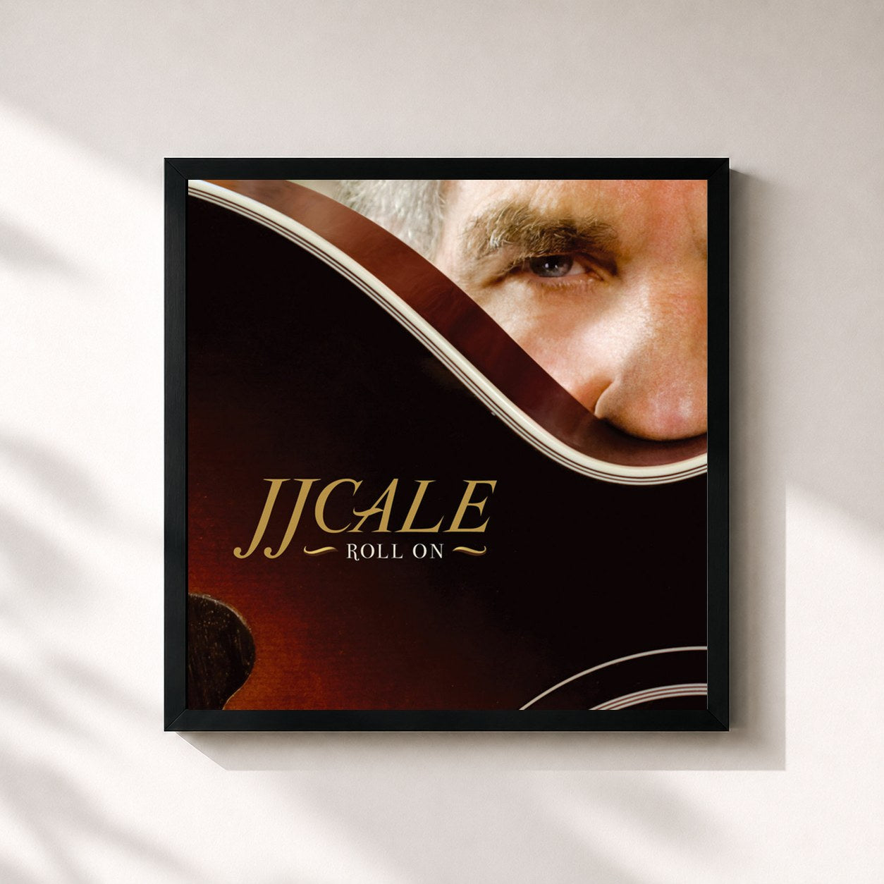 #noir Tableau carré de l'album Roll On de J.J. Cale, cadre noir 32x32 cm