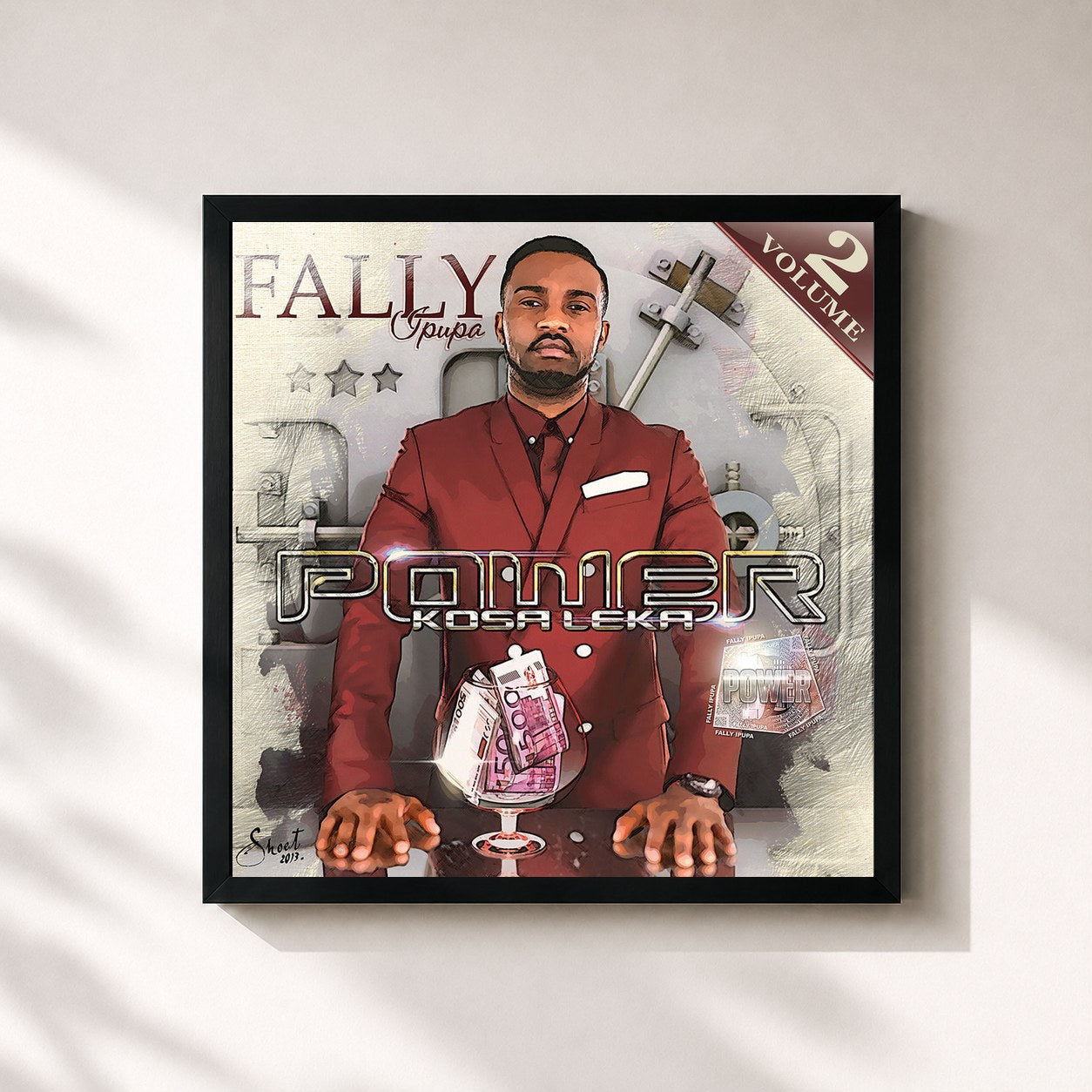 #noir Tableau carré de l'album Power "Kosa Leka", Vol. 2 de Fally Ipupa, cadre noir 32x32 cm