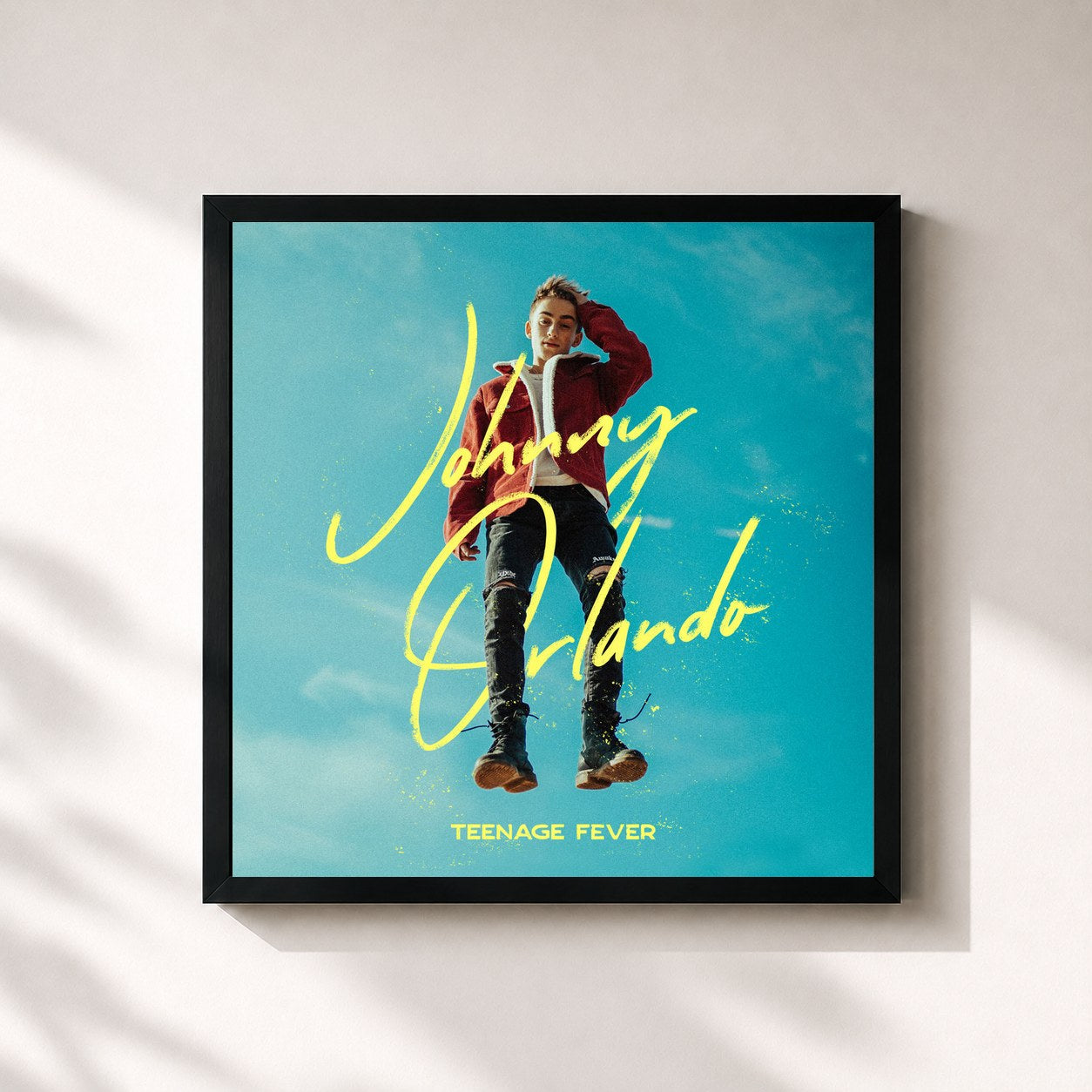 #noir Tableau carré de l'album Teenage Fever de Johnny Orlando, cadre noir 32x32 cm