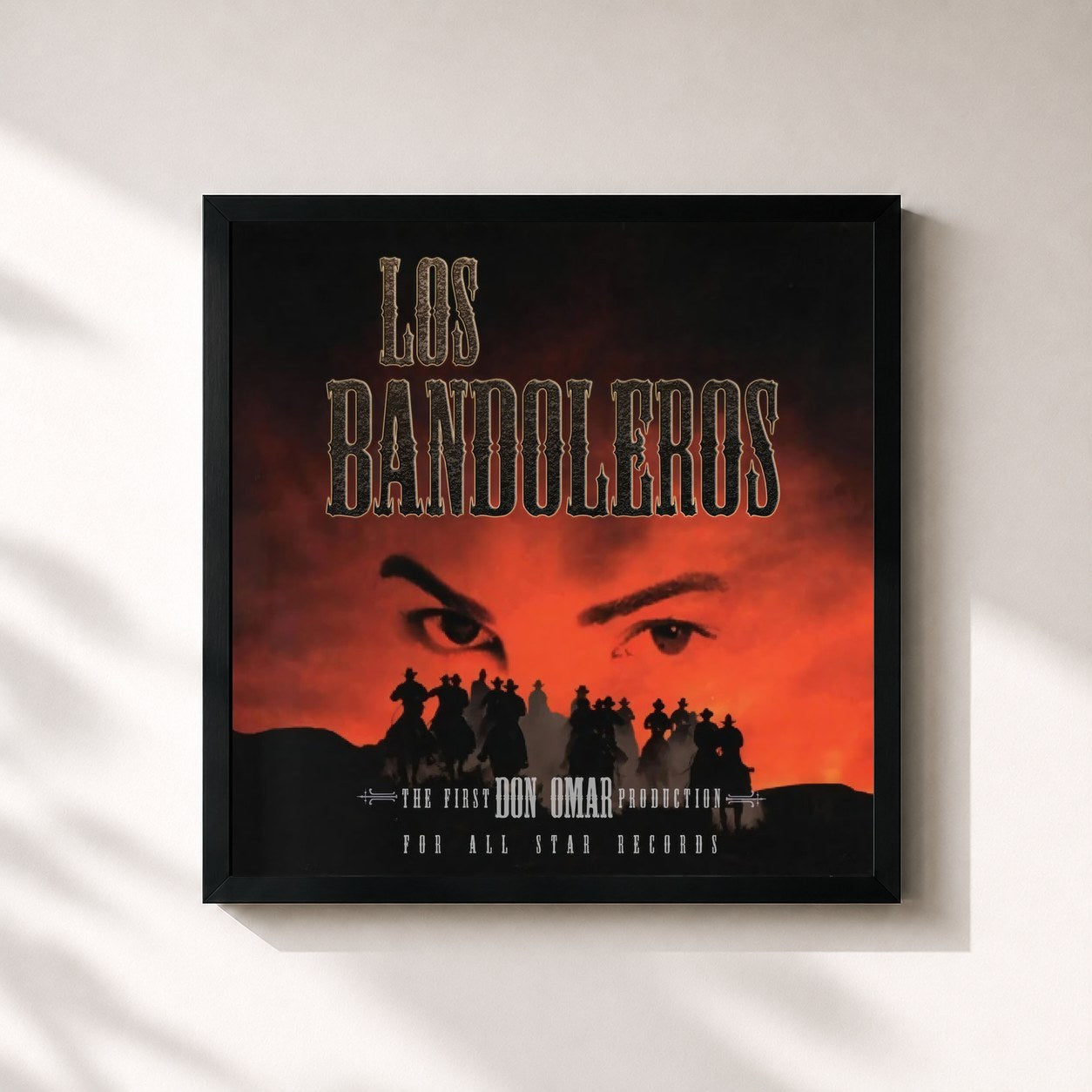 #noir Tableau carré de l'album Los Bandoleros de Don Omar, cadre noir 32x32 cm