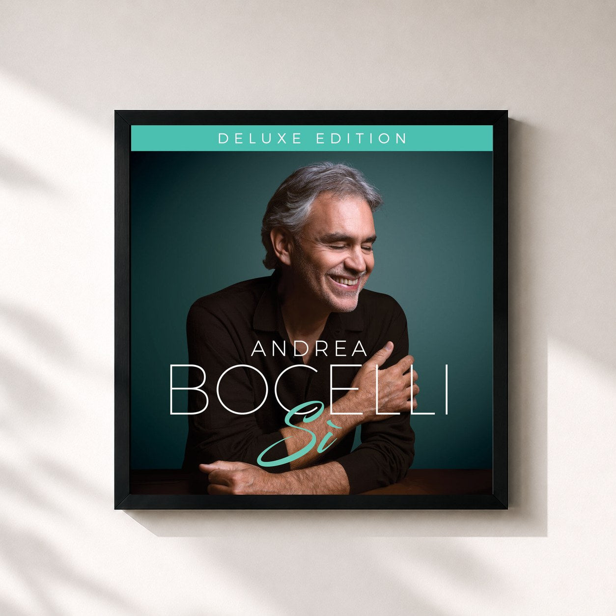 #noir Tableau carré de l'album Sì (Deluxe) de Andrea Bocelli, cadre noir 32x32 cm