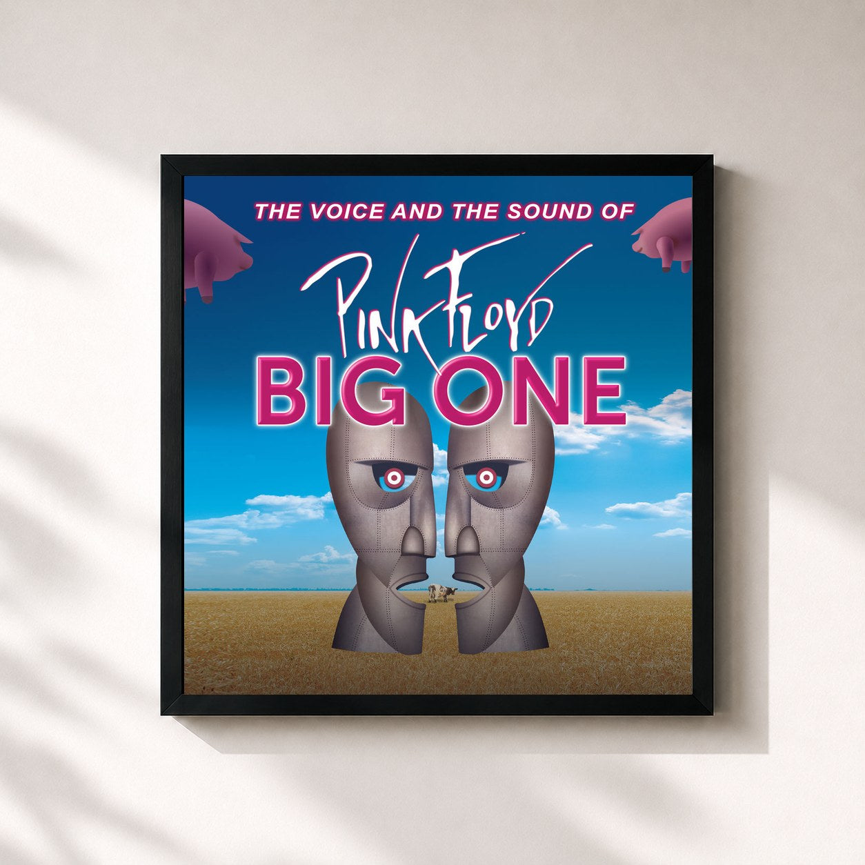 #noir Tableau carré de l'album The Voice and the Sound of Pink Floyd de Big One, cadre noir 32x32 cm