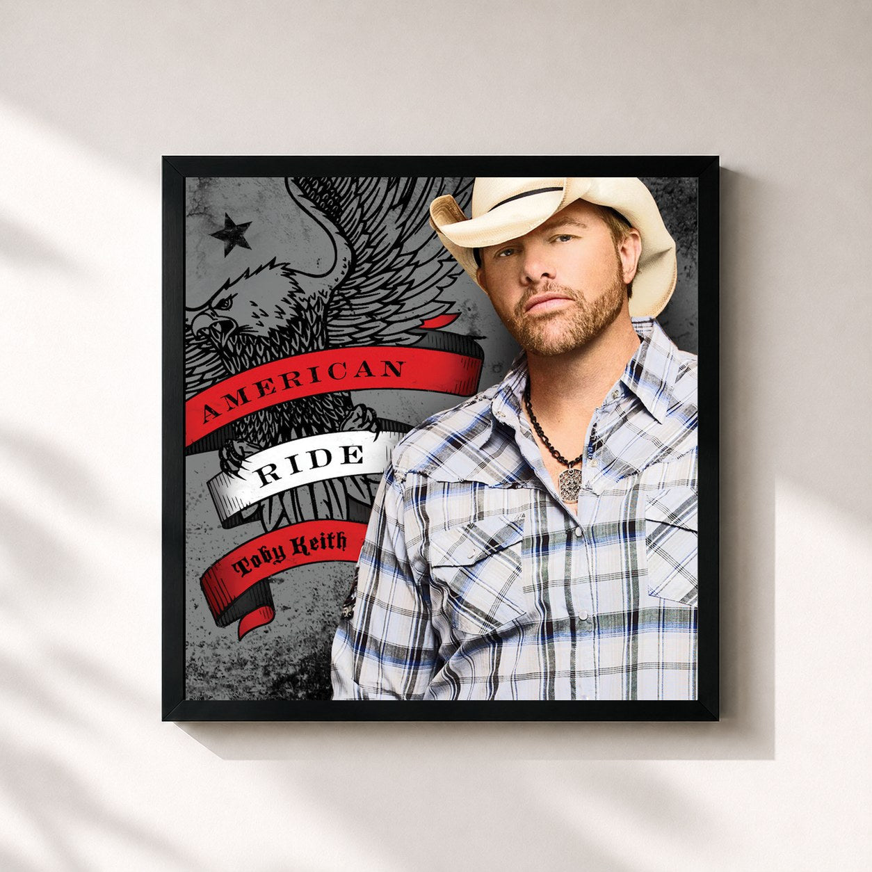 #noir Tableau carré de l'album American Ride de Toby Keith, cadre noir 32x32 cm