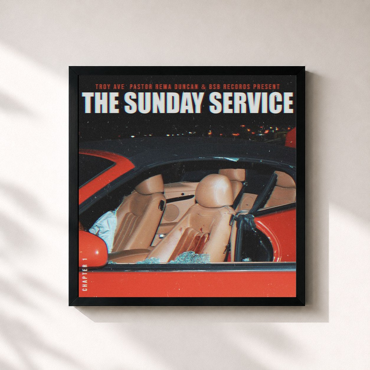 #noir Tableau carré de l'album THE SUNDAY SERVICE de Troy Ave, cadre noir 32x32 cm