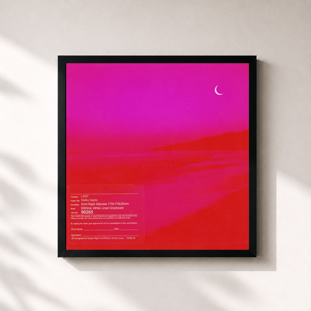 #noir Tableau carré de l'album Malibu Nights de LANY, cadre noir 32x32 cm