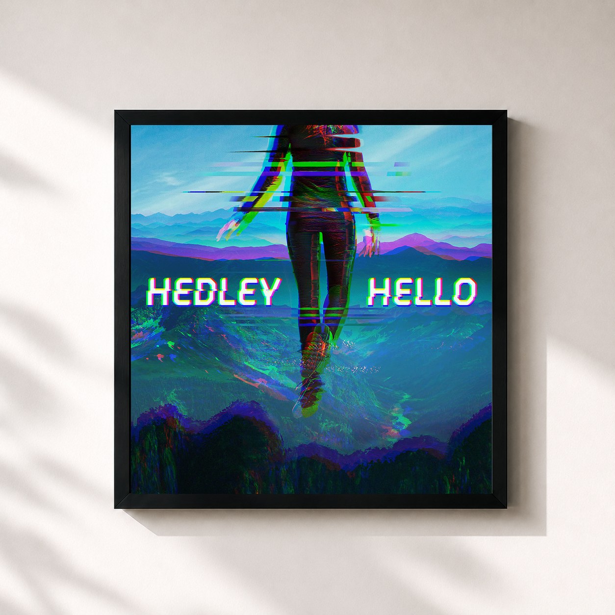 #noir Tableau carré de l'album Hello de Hedley, cadre noir 32x32 cm