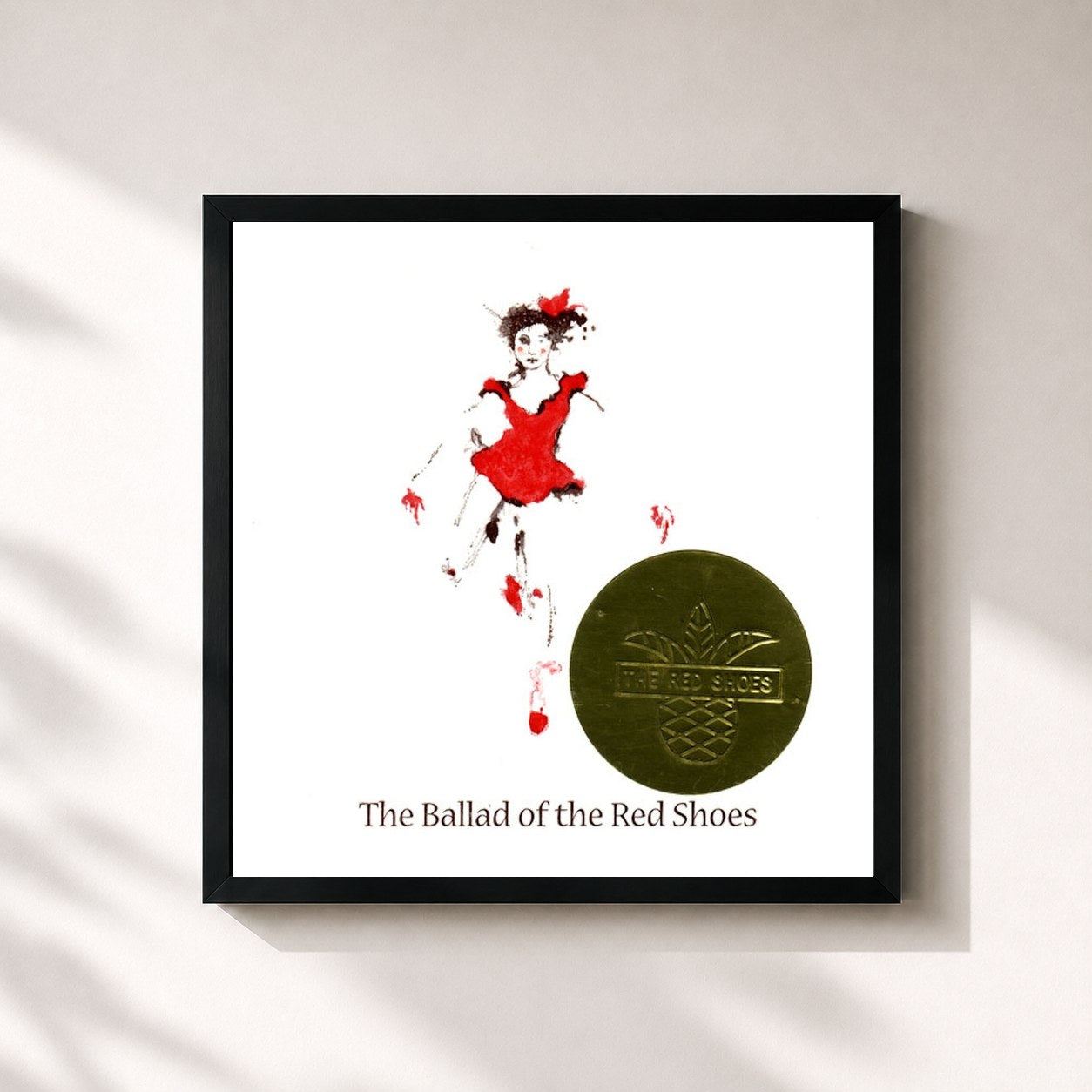 #noir Tableau carré de l'album Ballad of the Red Shoes de Andrew Bird, cadre noir 32x32 cm