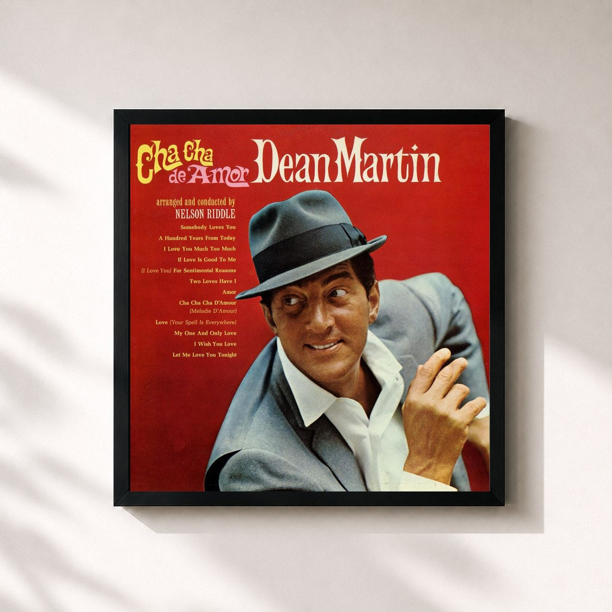 #noir Tableau carré de l'album Cha Cha De Amor de Dean Martin, cadre noir 32x32 cm