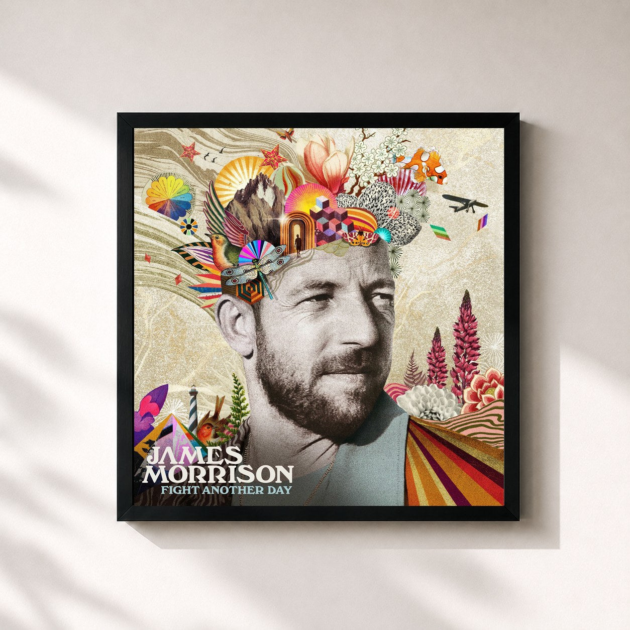 #noir Tableau carré de l'album Fight Another Day de James Morrison, cadre noir 32x32 cm