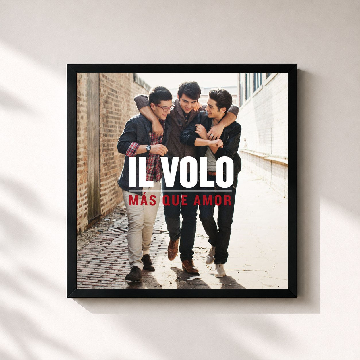 #noir Tableau carré de l'album Más Que Amor de Il Volo, cadre noir 32x32 cm