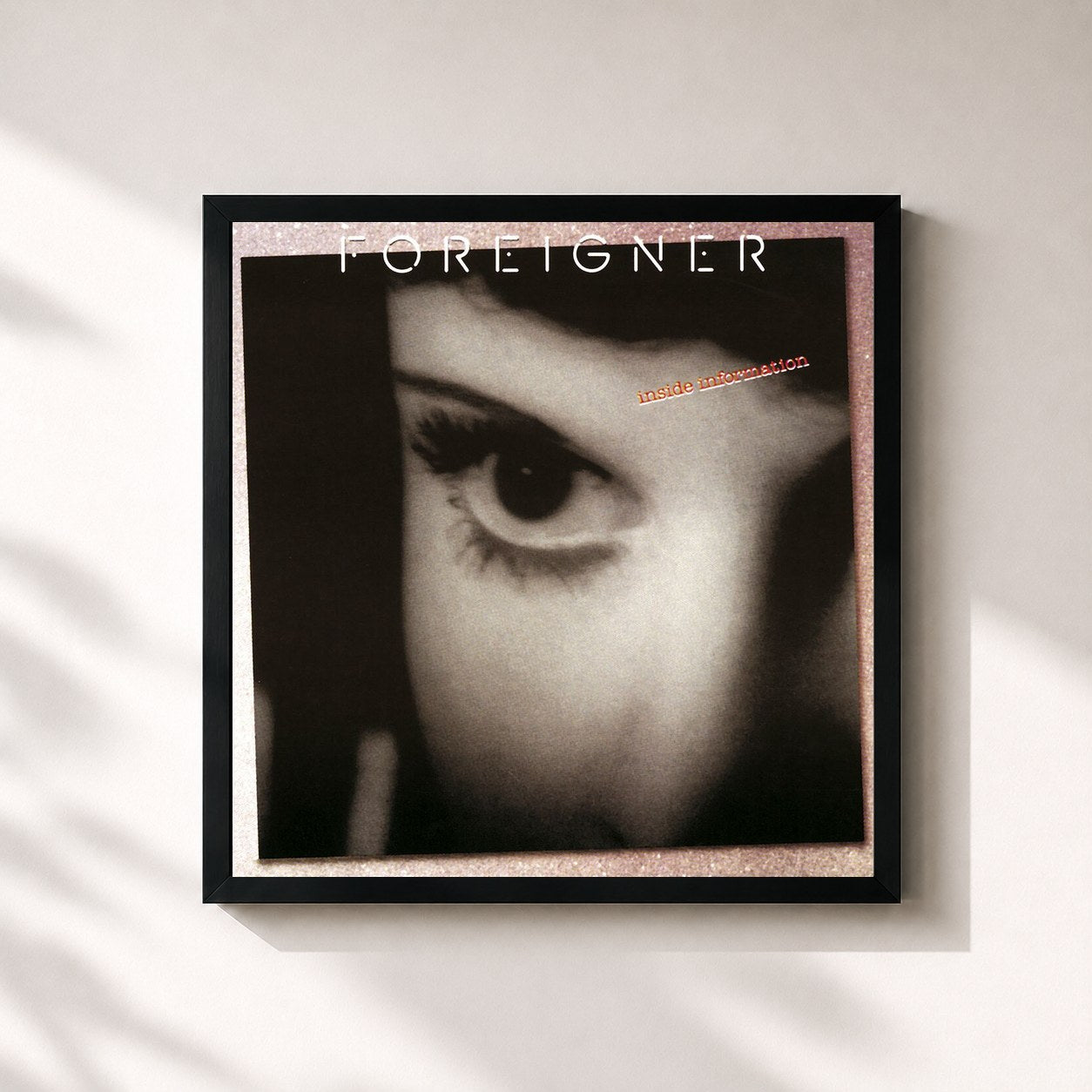 #noir Tableau carré de l'album Inside Information de Foreigner, cadre noir 32x32 cm
