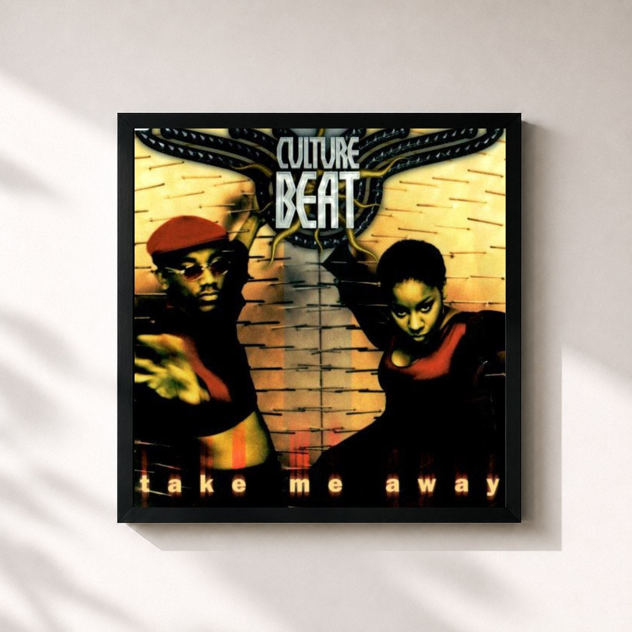 #noir Tableau carré de l'album Take Me Away de Culture Beat, cadre noir 32x32 cm