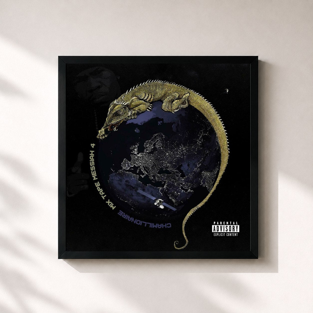#noir Tableau carré de l'album Mixtape Messiah 4 de Chamillionaire, cadre noir 32x32 cm