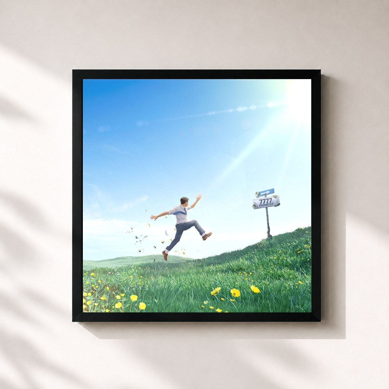 #noir Tableau carré de l'album Kilometer de Yovie & Nuno, cadre noir 32x32 cm